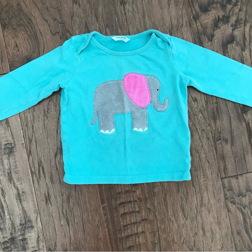 Mini Boden Elephant Appliqué Kids Shirt - Teal